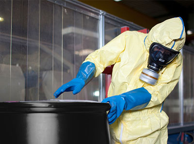 Man wearing chemical protective suit