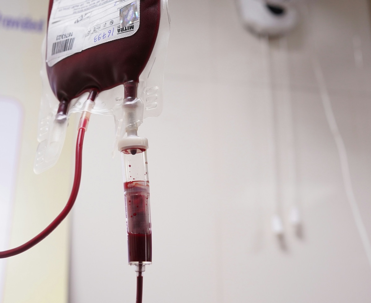 close-up of blood in an IV